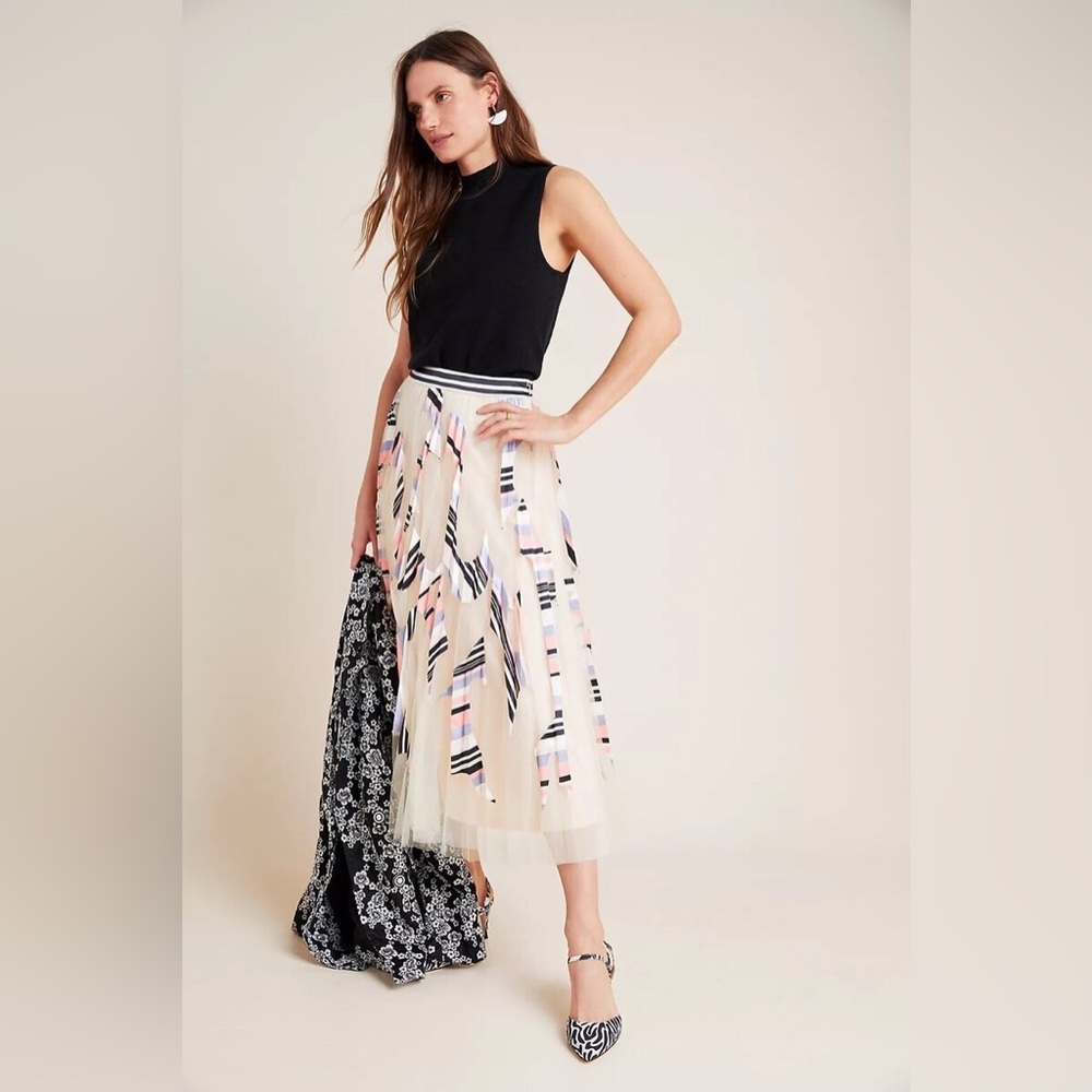 Anthropologie Geisha Mae Pleated Tulle Midi Skirt NWT